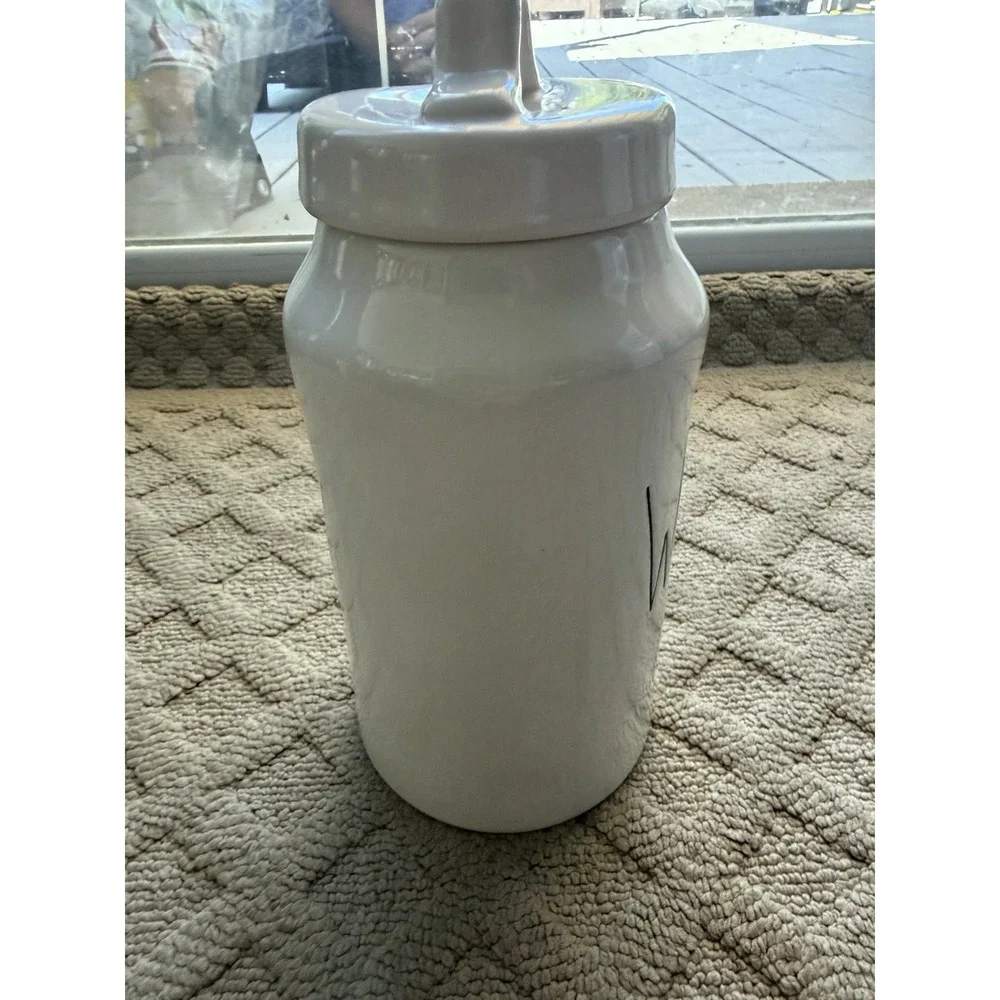 Rae Dunn WOOF Farmhouse Ceramic Pet Dog Treat Canister W/Lid
